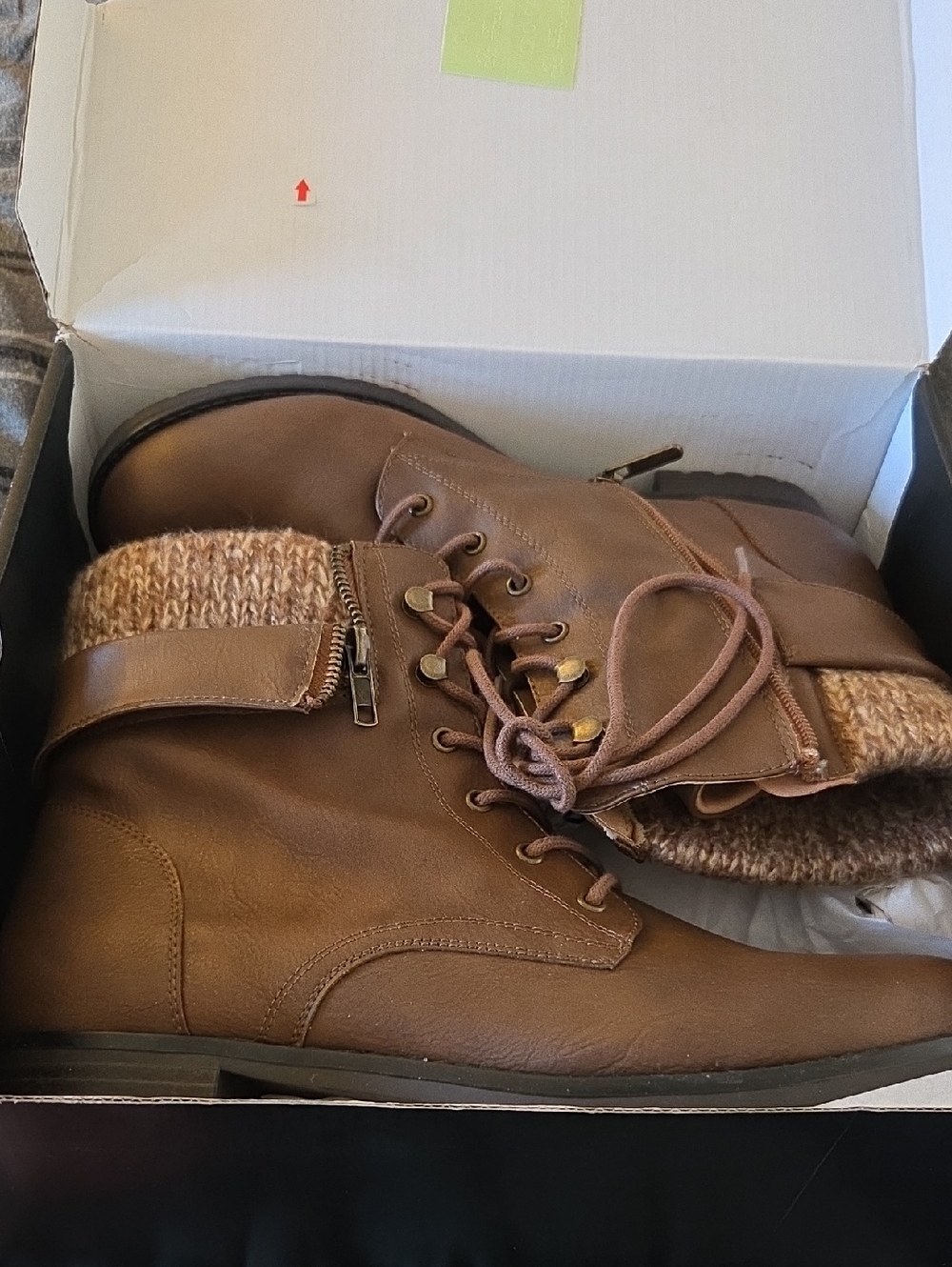 Torrid WW Brown Fold Knit-Cuff Lace-Up Women's Ankle Boots Size 10.5